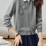 Early autumn color-blocking lapel knit cardigan