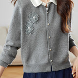 Early autumn color-blocking lapel knit cardigan