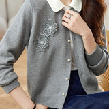 Early autumn color-blocking lapel knit cardigan