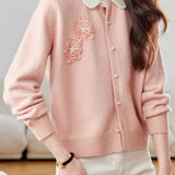 Early autumn color-blocking lapel knit cardigan