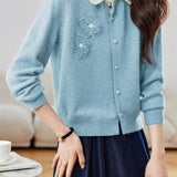 Early autumn color-blocking lapel knit cardigan