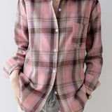 Simple pink plaid long-sleeve shirt