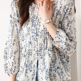 Fashionable Casual Floral Print Three-Quarter Sleeve Shirt - liwisi