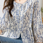 Fashionable Casual Floral Print Three-Quarter Sleeve Shirt - liwisi