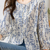 Fashionable Casual Floral Print Three-Quarter Sleeve Shirt - liwisi