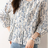 Fashionable Casual Floral Print Three-Quarter Sleeve Shirt - liwisi