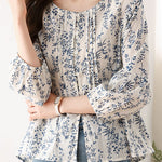 Fashionable Casual Floral Print Three-Quarter Sleeve Shirt - liwisi