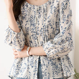 Fashionable Casual Floral Print Three-Quarter Sleeve Shirt - liwisi