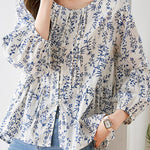 Fashionable Casual Floral Print Three-Quarter Sleeve Shirt - liwisi
