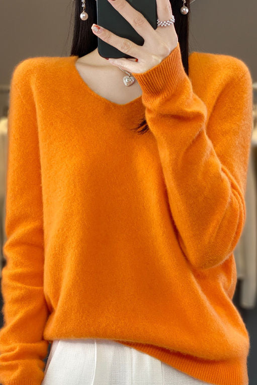 Early autumn simple loose V-neck pullover sweater - liwisi