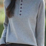 Early autumn retro color-block half-open neck ribbed sweater - liwisi