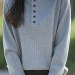 Early autumn retro color-block half-open neck ribbed sweater - liwisi