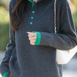 Early autumn retro color-block half-open neck ribbed sweater - liwisi