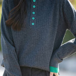 Early autumn retro color-block half-open neck ribbed sweater - liwisi