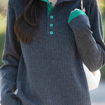 Early autumn retro color-block half-open neck ribbed sweater - liwisi