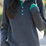 Early autumn retro color-block half-open neck ribbed sweater - liwisi