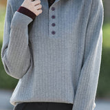 Early autumn retro color-block half-open neck ribbed sweater - liwisi