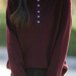 Early autumn retro color-block half-open neck ribbed sweater - liwisi