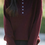 Early autumn retro color-block half-open neck ribbed sweater - liwisi