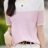 Casual color-block pinstripe knitwear - liwisi