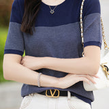 Casual color-block pinstripe knitwear - liwisi