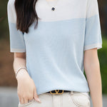 Casual color-block pinstripe knitwear - liwisi