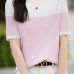 Casual color-block pinstripe knitwear - liwisi