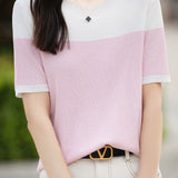 Casual color-block pinstripe knitwear - liwisi