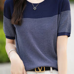Casual color-block pinstripe knitwear - liwisi