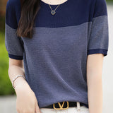 Casual color-block pinstripe knitwear - liwisi