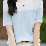 Casual color-block pinstripe knitwear - liwisi