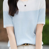 Casual color-block pinstripe knitwear - liwisi