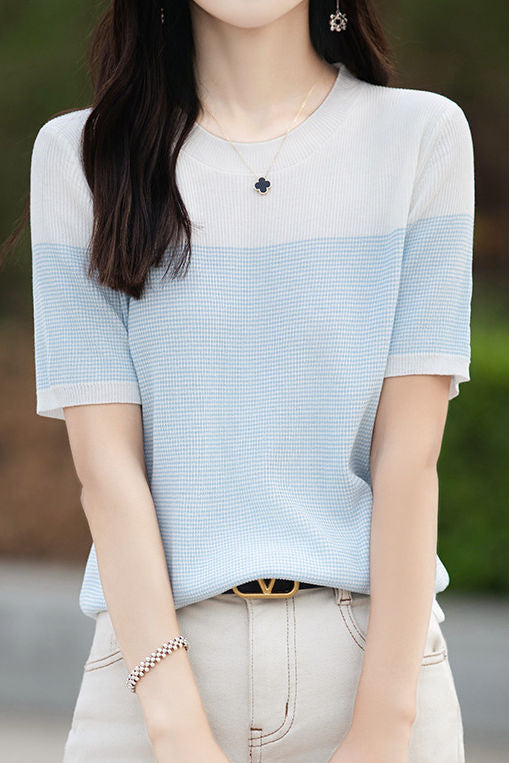 Casual color-block pinstripe knitwear - liwisi