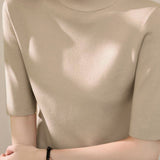 Early autumn simple semi-high neck five-sleeve knitted base shirt
