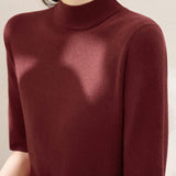 Early autumn simple semi-high neck five-sleeve knitted base shirt
