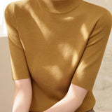 Early autumn simple semi-high neck five-sleeve knitted base shirt