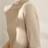 Early autumn simple semi-high neck five-sleeve knitted base shirt