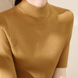 Early autumn simple semi-high neck five-sleeve knitted base shirt