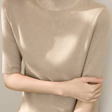 Early autumn simple semi-high neck five-sleeve knitted base shirt