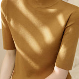 Early autumn simple semi-high neck five-sleeve knitted base shirt
