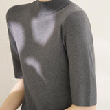 Early autumn simple semi-high neck five-sleeve knitted base shirt