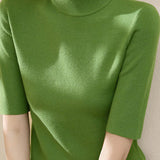 Early autumn simple semi-high neck five-sleeve knitted base shirt