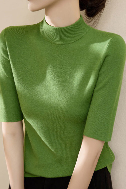 Early autumn simple semi-high neck five-sleeve knitted base shirt - liwisi