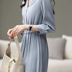 Elegant commuting waist-tightening shirt dress - liwisi