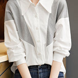 Casual commuting color-block spliced shirt - liwisi