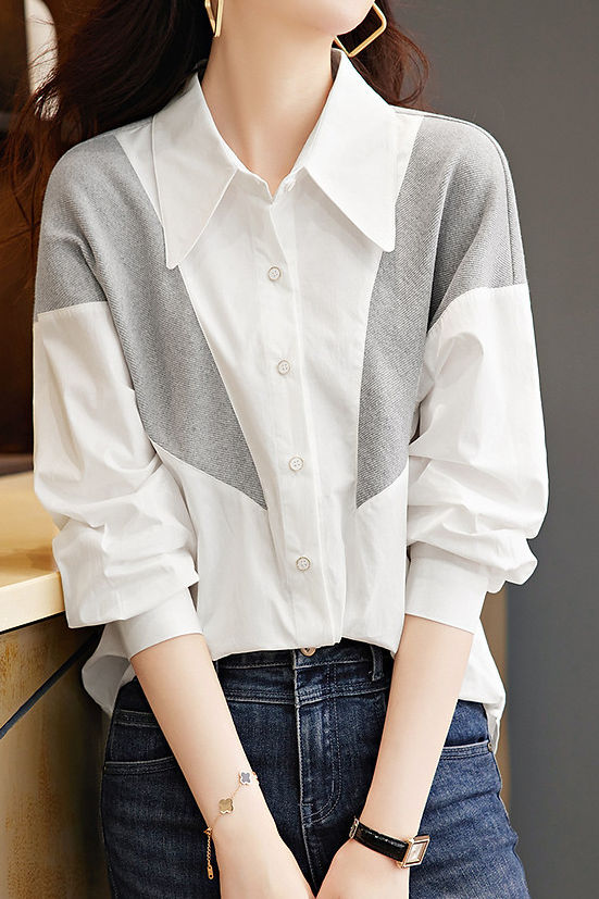 Casual commuting color-block spliced shirt - liwisi