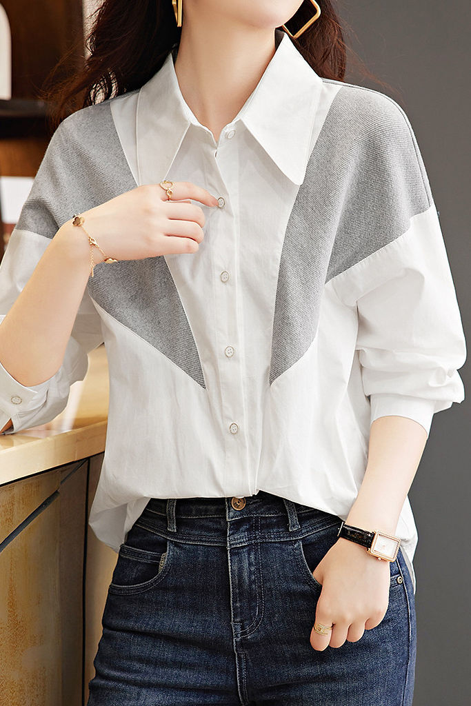 Casual commuting color-block spliced shirt - liwisi