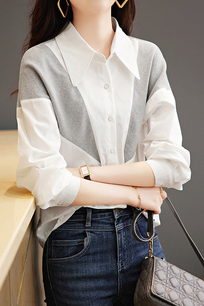 Casual commuting color-block spliced shirt - liwisi
