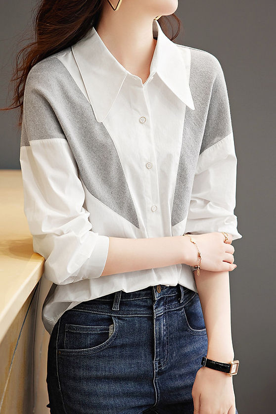 Casual commuting color-block spliced shirt - liwisi