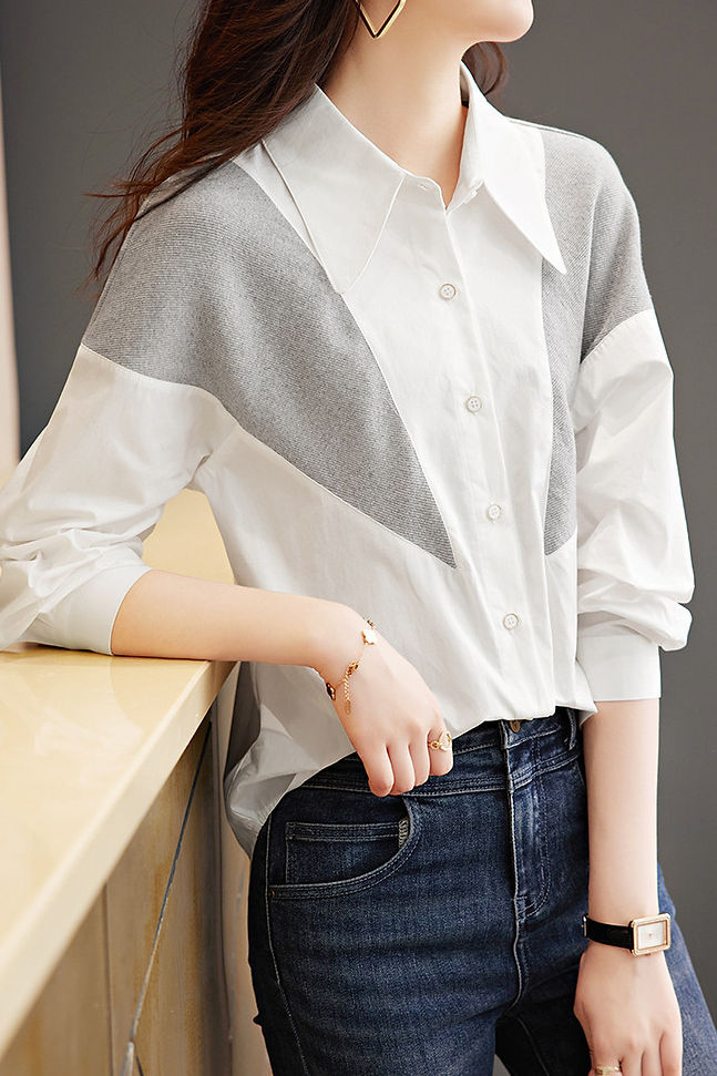 Casual commuting color-block spliced shirt - liwisi